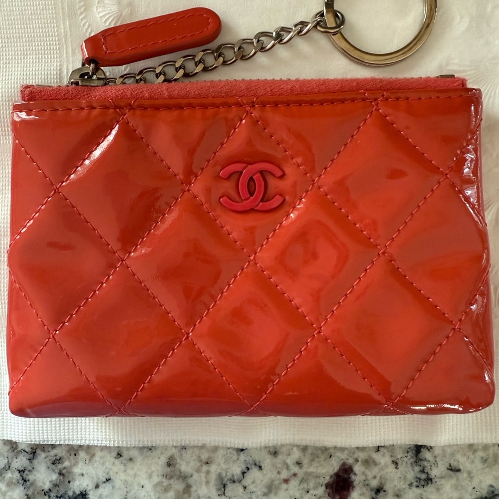 Chanel Red Quilted Mini Coin pouch with Silver Hardware